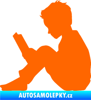 Samolepka Děti silueta 002 levá chlapec s knížkou Fluorescentní oranžová