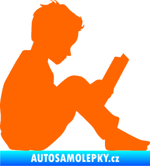 Samolepka Děti silueta 002 pravá chlapec s knížkou Fluorescentní oranžová