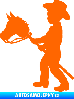Samolepka Děti silueta 012 levá kluk s dřevěným koníkem Fluorescentní oranžová