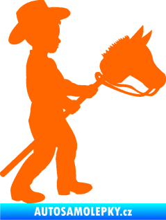 Samolepka Děti silueta 012 pravá kluk s dřevěným koníkem Fluorescentní oranžová