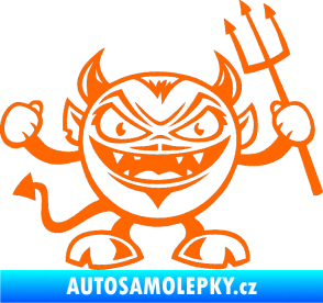 Samolepka Devil pravá čertík s vidlemi Fluorescentní oranžová