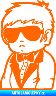 Samolepka Dítě v autě 059 levá chlapec s brýlemi Fluorescentní oranžová