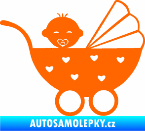 Samolepka Dítě v autě 070 pravá kočárek s miminkem Fluorescentní oranžová