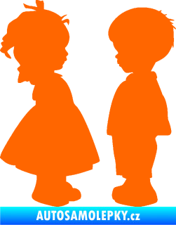 Samolepka Dítě v autě 071 levá holčička s chlapečkem sourozenci Fluorescentní oranžová