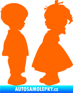 Samolepka Dítě v autě 071 pravá holčička s chlapečkem sourozenci Fluorescentní oranžová