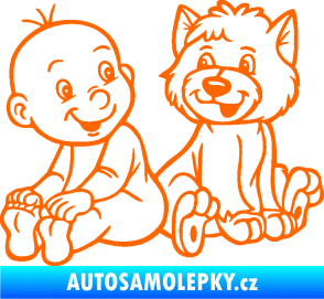 Samolepka Dítě v autě 087 levá chlapeček s pejskem Fluorescentní oranžová