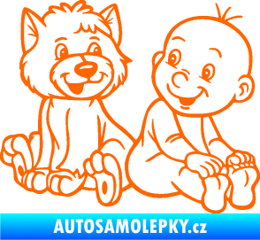 Samolepka Dítě v autě 087 pravá chlapeček s pejskem Fluorescentní oranžová
