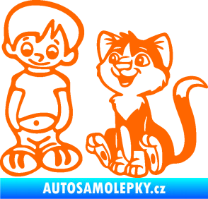 Samolepka Dítě v autě 097 levá kluk a kočka Fluorescentní oranžová