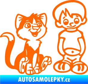 Samolepka Dítě v autě 097 pravá kluk a kočka Fluorescentní oranžová