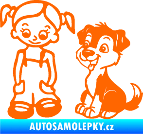 Samolepka Dítě v autě 099 levá holčička a pes Fluorescentní oranžová