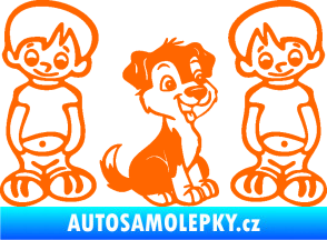 Samolepka Dítě v autě 103 pravá dva kluci a pes Fluorescentní oranžová