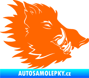 Samolepka Divoké prase 001 pravá kanec hlava Fluorescentní oranžová
