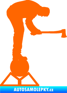 Samolepka Dřevorubec 004 pravá sekera Fluorescentní oranžová