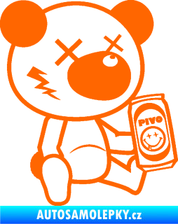 Samolepka Drunk bear 004 pravá medvěd s pivem Fluorescentní oranžová