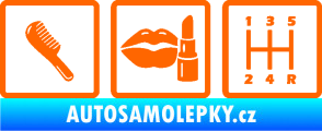 Samolepka Girl race car symboly brush, lipstick, shift Fluorescentní oranžová