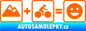 Samolepka Hory + kolo = veselý smajlík cyklista na horách Fluorescentní oranžová