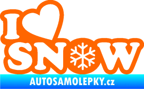 Samolepka I love snow nápis s vločkou Fluorescentní oranžová