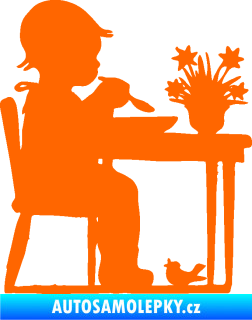 Samolepka Interiér 001 levá dítě u stolečku Fluorescentní oranžová
