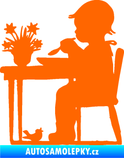 Samolepka Interiér 001 pravá dítě u stolečku Fluorescentní oranžová