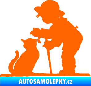 Samolepka Interiér 002 pravá dítě s kočičkou Fluorescentní oranžová