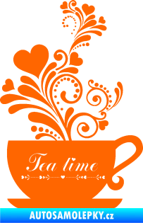 Samolepka Interiér 017 čas na čaj, hrníček s kytičkami Fluorescentní oranžová