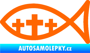 Samolepka Jesus rybička 005 tři kříže křesťanský symbol Fluorescentní oranžová