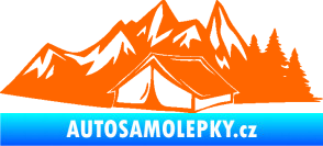 Samolepka Kempování 002 levá stan a hory Fluorescentní oranžová