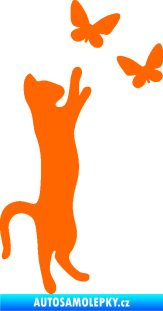 Samolepka Kočka 025 pravá s motýlky Fluorescentní oranžová