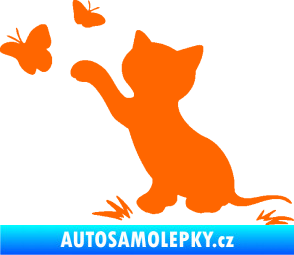 Samolepka Kočka 037 levá s motýlky Fluorescentní oranžová