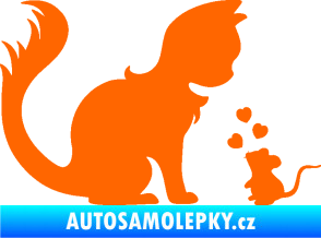 Samolepka Kočka s myší 002 pravá Fluorescentní oranžová