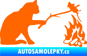 Samolepka Kočka s myší pravá Fluorescentní oranžová