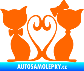 Samolepka Kočky love 002 levá spletené ocásky Fluorescentní oranžová
