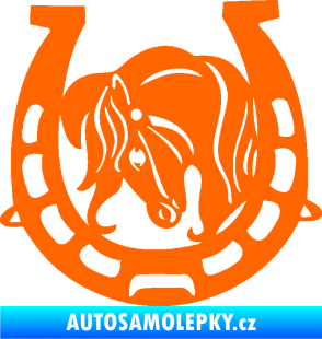 Samolepka Koňská podkova 004 levá s koníkem Fluorescentní oranžová