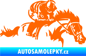 Samolepka Kůň 075 pravá závod s jezdcem, dostihy Fluorescentní oranžová