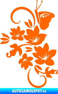 Samolepka Květina dekor 005 levá s motýlkem Fluorescentní oranžová