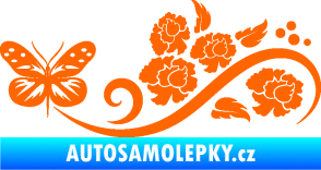 Samolepka Květina dekor 015 levá s motýlem Fluorescentní oranžová