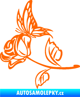 Samolepka Květina dekor 030 levá růže s motýlkem Fluorescentní oranžová
