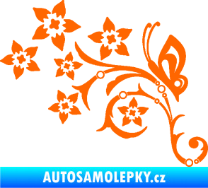 Samolepka Květina dekor 047 levá s motýlem Fluorescentní oranžová