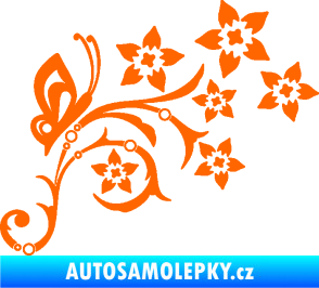 Samolepka Květina dekor 047 pravá s motýlem Fluorescentní oranžová
