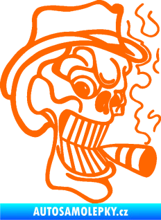 Samolepka Lebka 020 pravá crazy s cigaretou Fluorescentní oranžová