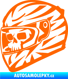 Samolepka Lebka s motohelmou 001 levá Fluorescentní oranžová