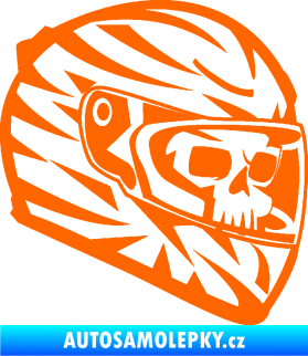 Samolepka Lebka s motohelmou 001 pravá Fluorescentní oranžová
