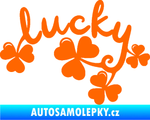 Samolepka Lucky nápis štěstí se čtyřlístky Fluorescentní oranžová