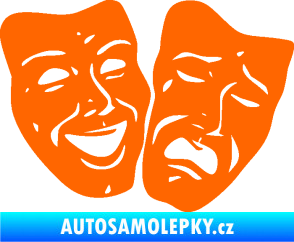 Samolepka Masky tváře 001 pravá veselý a smutný Fluorescentní oranžová