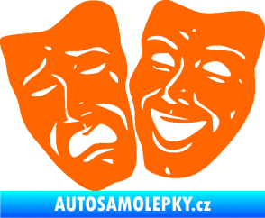 Samolepka Masky tváře 001 levá veselý a smutný Fluorescentní oranžová
