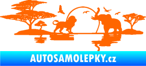 Samolepka Motiv Afrika levá -  zvířata u vody Fluorescentní oranžová