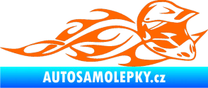 Samolepka Motorka 011 pravá helma na motokros v plamenech Fluorescentní oranžová