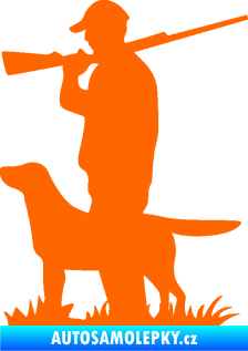 Samolepka Myslivec 005 levá se psem na lovu Fluorescentní oranžová
