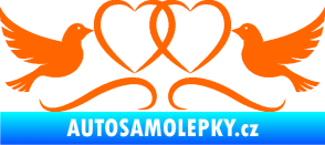 Samolepka Novomanželé 002 holubičky se srdíčky Fluorescentní oranžová