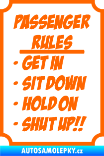 Samolepka Passenger rules nápis pravidla pro cestující Fluorescentní oranžová